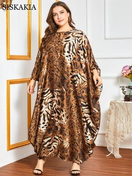 Prevelik Leopard Tiskanja Maxi obleke za Ženske Jeseni Leta 2020 Batwing Dolg Rokav Jutranje Halje Moda arabski Muslimani Islamska Oblačila