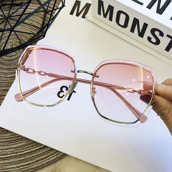 QPeClou 2020 Nove Luksuzne Prevelik Rimless Sončna Očala Ženske Modni Velik Okvir Gradient Sončna Očala Ženske Letnik Kovinski Odtenki