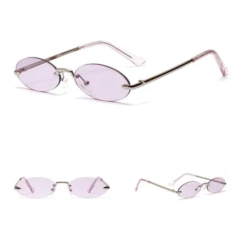 Retro Ovalne Sončna Očala Ženske Brez Okvirjev 2019 Siva Rdeča Jasno Objektiv Rimless Sončna Očala Za Ženske Uv400