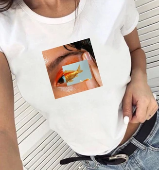 Ribe Oči Tee Ženske Harajuku Estetike Tshirt Hip Hop Modo Tumblr Grafični Grunge T-Shirt Ulične Vrhovi Tee Femme Obleke