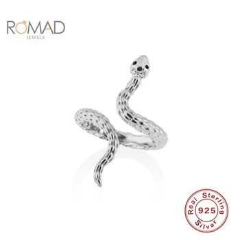ROMAD 925 Sterling Srebrni Prstan Moda Enostavno Prilagojene Ustvarjalne Kača-Oblikovane Odprte Obroči Za Ženske Anillos Mujer