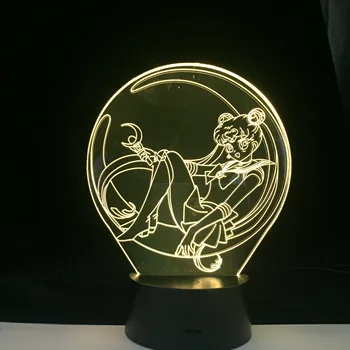 Sailor Moon Anime lahka 3D LED Lučka za 16 Barv Spreminja Noč Svetlobe Kul Dekle Otrok Spalnica Dekoracijo Darilo Daljinski upravljalnik Igrača