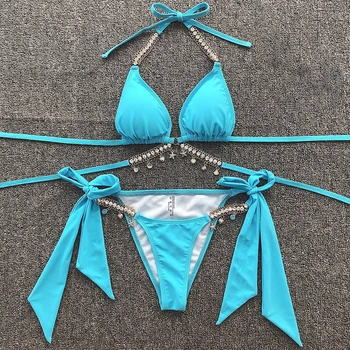 Seksi Bikini Ženske Kopalke Kristalno Diamond Bikini Komplet 2020 Ženske Kopalke Dva Kosa Kopalke Povoj Kopalne Obleke Plaža Obrabe