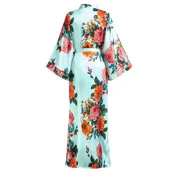 Sleepwear Ženski Svoboden Tisk Cvet Kimono Kopalni Plašč Kraljevsko Modra Dolgo Haljo Obleke S Pasom Seksi Salon Priložnostne Nightdess Za Ženske