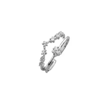 Sodrov S925 Sterling Srebro Dvojno Bliskavico Diamond Star Cirkon Obroč preprost trendy modni votlih odprt obroč nastavljiv prstan