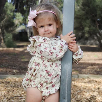 Srčkan Baby Dekle Naguban Sunsuit Romper Kombinezoni Oblačila za Novorojenčke Baby Tiskanje Dolgimi Rokavi Jumpsuit Bombaž Kostumi
