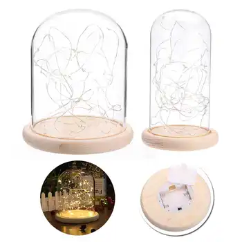 Steklena Kupola Bell Jar Cloche Zaslon Leseno Osnovo 20 LED Pravljice Niz Luči Doma Dekor Spalnica Desk Noč Luč za Božično Darilo