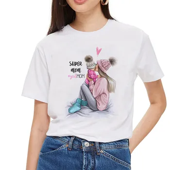 Super Mama in Hči Print Majica s kratkimi rokavi Ženske materinski Dan Prisotni Oblačila Ženska Smešno Tshirt Harajuku Gothic Vrhovi T-shirt
