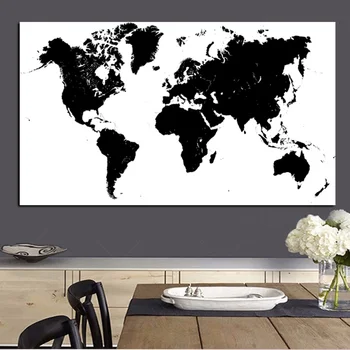 Velika Velikost Povzetek Črno-Beli Svet, Zemljevid Moderno Slikarstvo na Platno, Poster Tiskanje Stenskih slikah, za dnevno Sobo Cuadros