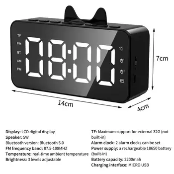 Večfunkcijsko Bluetooth Alarm Ura LED Ogledalo Digitalna Budilka Brezžični Bluetooth Zvočnik MP3, FM Radio Ogledalo Tabela Ura