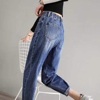 Visoko Pasu Ženska Jeans Plus Velikost 100 kg Tanke Svoboden Capri Naravnost Harem Hlače Vrečasta Mama Tovora Jeans Hlače Ženske Jeseni Leta 2020 Ženske
