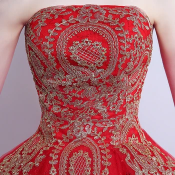 Vroče Prodaje Princesa Ljubica Vezenine Zlata z Rdečo Poročno Obleko 2020 vestido de noiva Moda Poceni Čipke Poročne Obleke Obleke