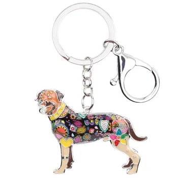 WEVENI Emajl Rottweiler Pes Ključnih Verige Key Ring trgovina s Spominki, Darila Za Ženske Vrečko, Čar, Moda Živali Nakit Keychain Dodatki